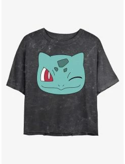Gamer Pokemon Bulbasaur Face Mineral Wash Womens Crop T-Shirt