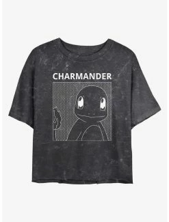 Gamer Pokemon Charmander Mineral Wash Womens Crop T-Shirt