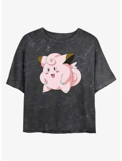 Gamer Pokemon Clefairy Pose Mineral Wash Womens Crop T-Shirt