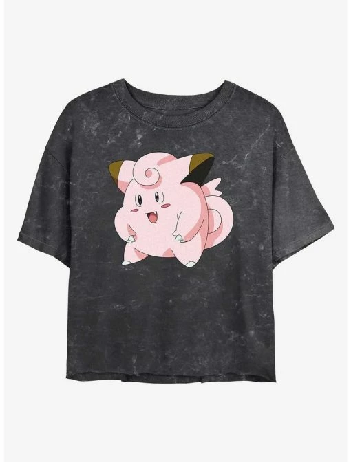 Gamer Pokemon Clefairy Pose Mineral Wash Womens Crop T-Shirt -Cheap Anime Store 20313194 hi