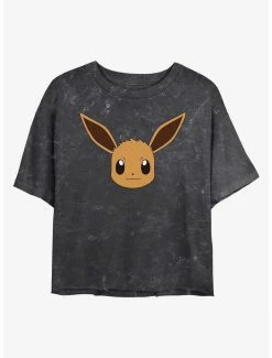 Gamer Pokemon Eevee Face Mineral Wash Womens Crop T-Shirt