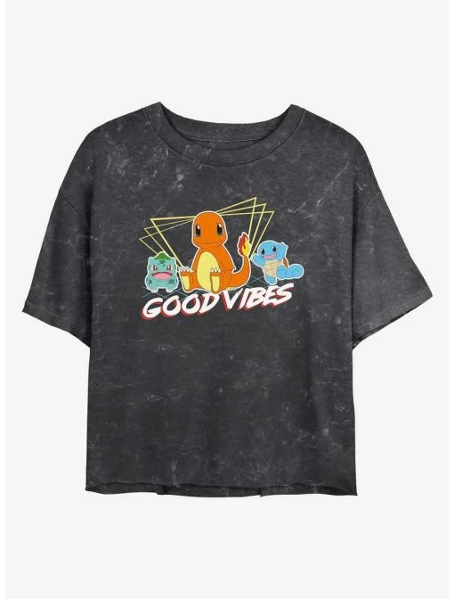 Gamer Pokemon Good Vibes Starters Mineral Wash Womens Crop T-Shirt -Cheap Anime Store 20313215 hi