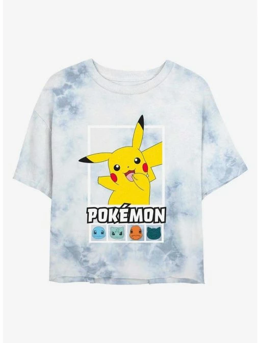 Gamer Pokemon Battle Lineup Pikachu, Squirtle, Bulbasaur, Charmander, & Snorlax Tie-Dye Womens Crop T-Shirt -Cheap Anime Store 20313275 hi