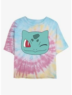 Gamer Pokemon Bulbasaur Face Tie-Dye Womens Crop T-Shirt
