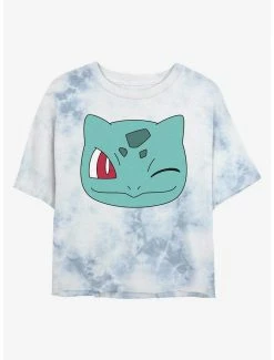 Gamer Pokemon Bulbasaur Face Tie-Dye Womens Crop T-Shirt