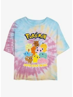 Gamer Pokemon Catch 'Em All Tie-Dye Womens Crop T-Shirt
