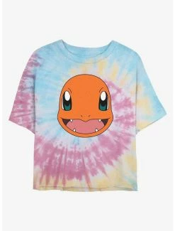 Gamer Pokemon Charmander Face Tie-Dye Womens Crop T-Shirt