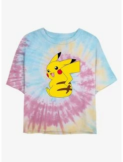 Gamer Pokemon Cheeky Pikachu Tie-Dye Womens Crop T-Shirt