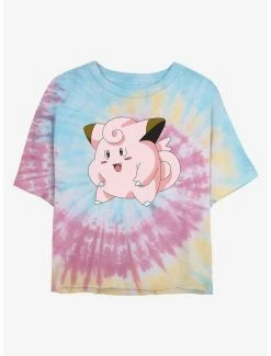 Gamer Pokemon Clefairy Pose Tie-Dye Womens Crop T-Shirt