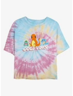 Gamer Pokemon Good Vibes Starters Tie-Dye Womens Crop T-Shirt