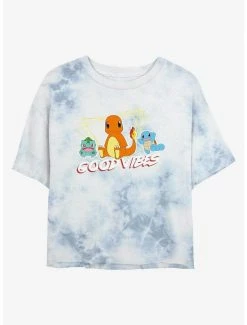 Gamer Pokemon Good Vibes Starters Tie-Dye Womens Crop T-Shirt