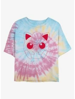Gamer Pokemon Jigglypuff Outline Tie-Dye Womens Crop T-Shirt