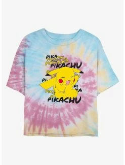 Gamer Pokemon Pikachu Cracks A Joke Tie-Dye Womens Crop T-Shirt