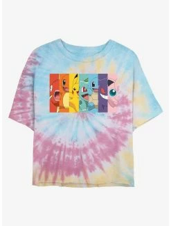 Gamer Pokemon Rainbow Faces Tie-Dye Womens Crop T-Shirt