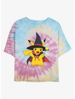 Gamer Pokemon Wizard Pikachu Tie-Dye Womens Crop T-Shirt
